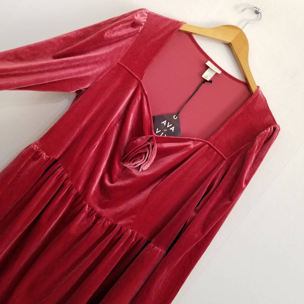 NWT Ava & Viv Cherry Splash Festive Rosette Velour Dress Size 1X - Picture 4 of 11